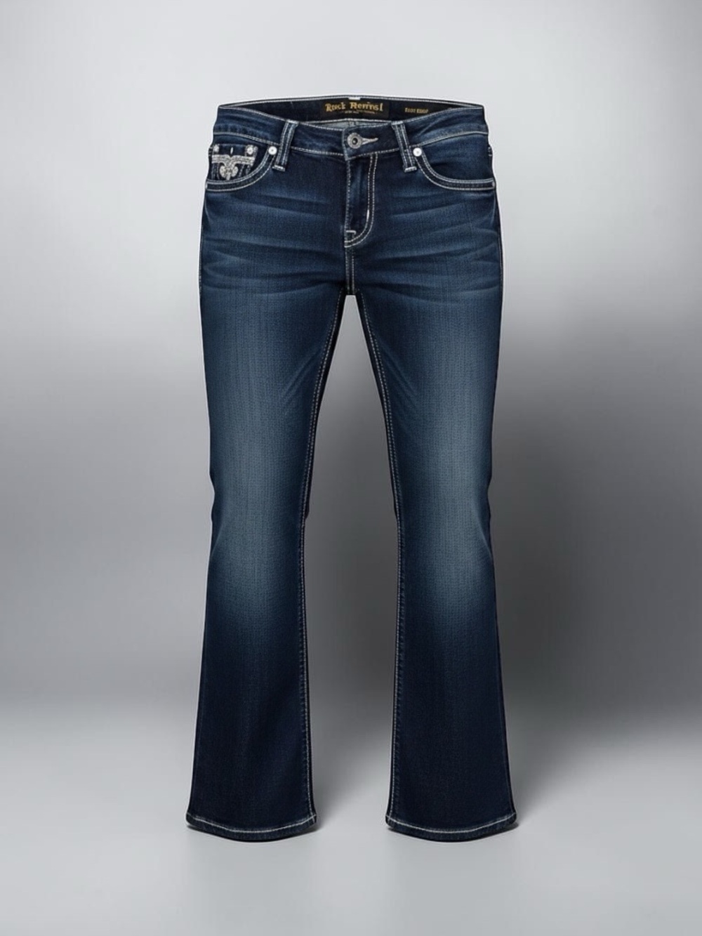 Rock Revival Men's Indigo Bootcut Jeans with Contrast Stitching